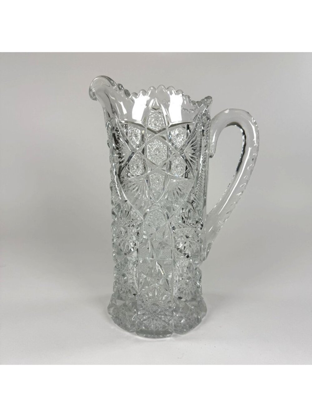 Early American Pressed Glass Water Pitcher Scalloped Edges Pattern Glass 11 Inch